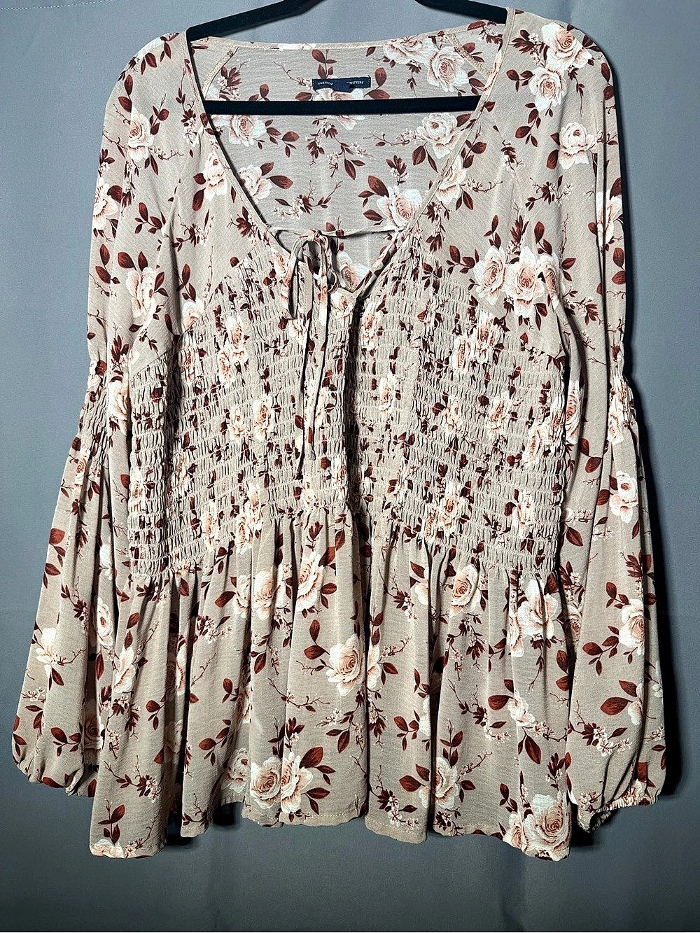 American Eagle Outfitters Floral Smocked Tunic in Gray & Red Size XL